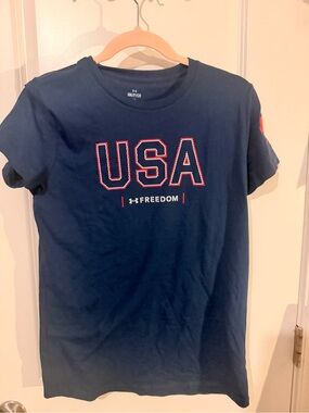 Under Armour Navy Blue USA Graphic Tee with Red/White Accents